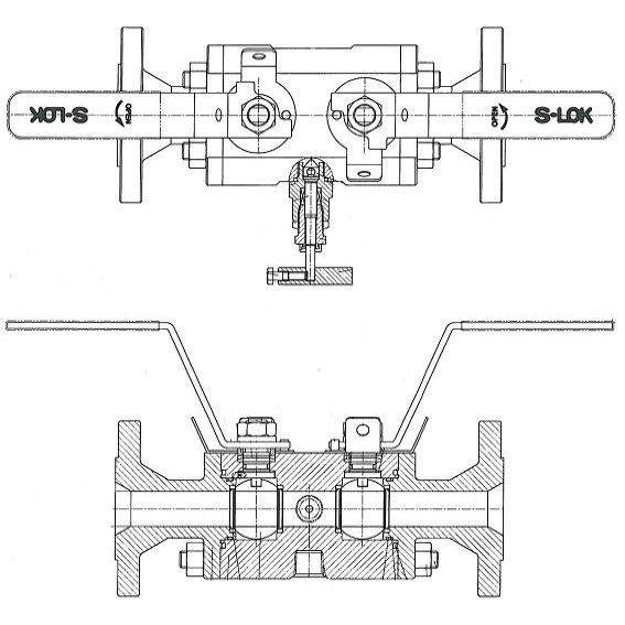 S-LOK - Integral  Double Block & Bleed Valve - 1-1/2" 150lb Flanged - Part#: SDB3FB-25BBN-R16A-S6-TE-VT-LD-S6